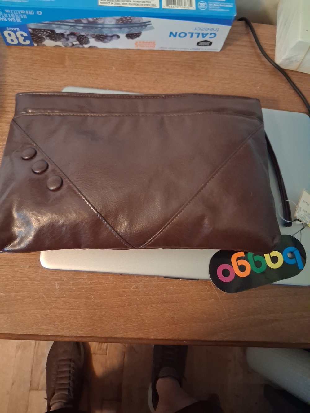 Sears Brown Leather Wristlet Clutch with Button Accents